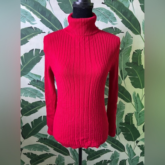 212 Collection Womens Red Ribbed Turtleneck Sweater Small - Picture 2 of 8